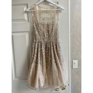 Alice + Olivia Beige Sequin Cocktail Dress